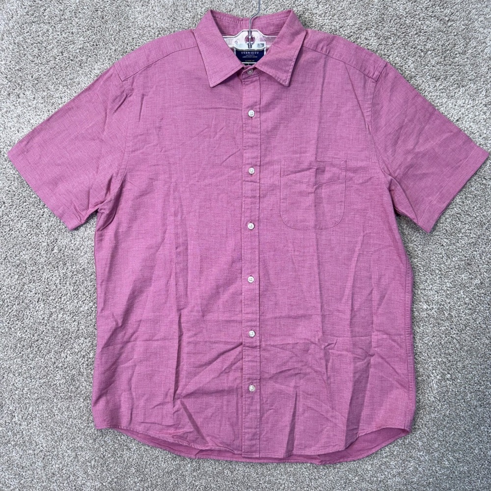 Charles Tyrwhitt Button-Down Mens L Classic Fit Pink Cotton Linen EUC
